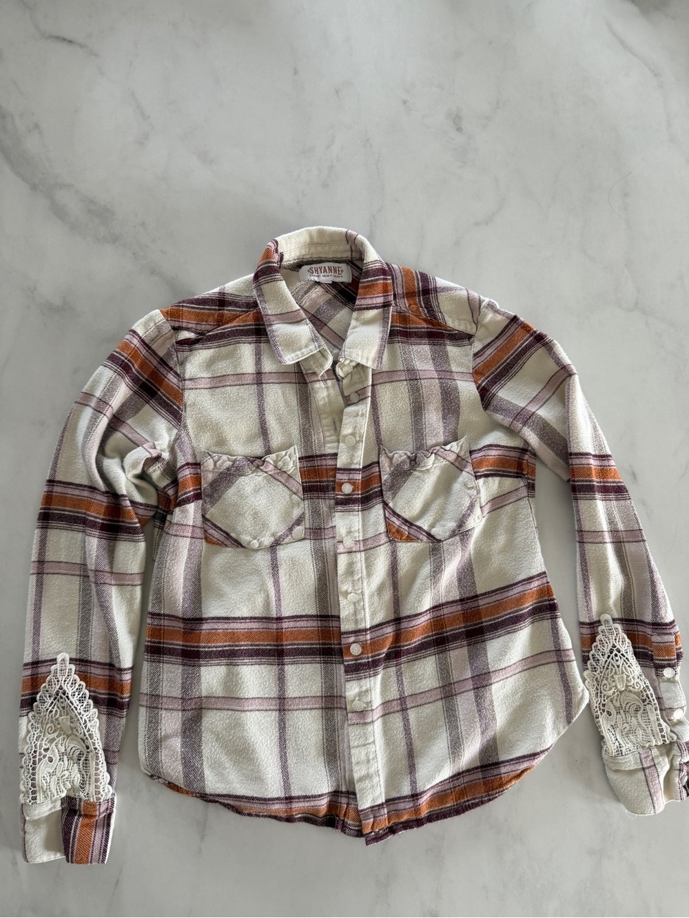 Plaid Button-Up Shirt with Lace Details